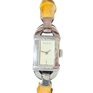 Gucci Bamboo Bracelet Watch Women Stainless Steel Quartz Swiss Made #6800L New